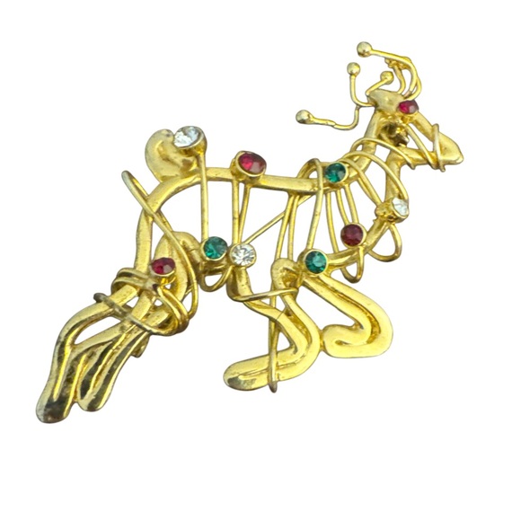 Elegant Gold Reindeer Brooch with Multicolor Accents - Picture 2 of 2